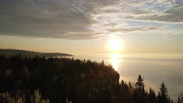 Sunny morning at lake superior Minnesota, aerial footage Palisade head