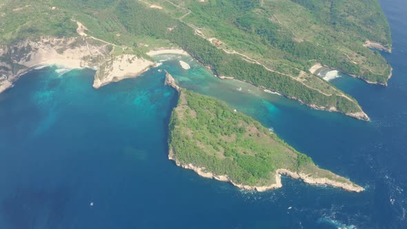 Atuh Beach Aerial View of Tropical Island Washed By Ocean Nusa Penida Bali Indonesia