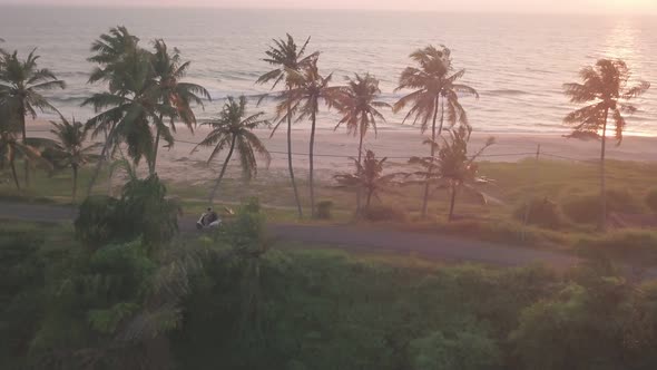 A Single Vehicle On The Road Beside The Coastline Of Varkala Beach In The State Of Kerala, India. -a