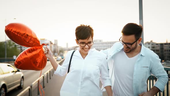 Couple in Love Dating and Smiling Outdoor