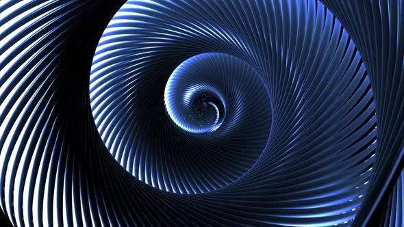 Abstract Looped Dark Background with Curved Lines Like Tubes Twisted in Helix and Blue Neon Light