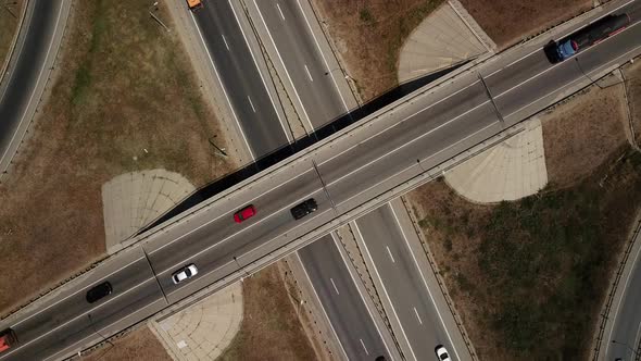 Aerial View of Transport Junction, Traffic Cross Road Junction Day