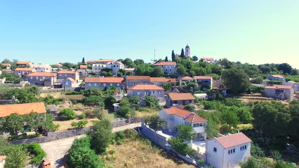 Aerial view of Donji Humac old settlement on the island of Brač