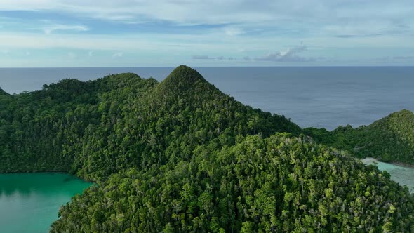 Aerial view of  Wajag Islands archipelago, Raja Ampat, West Papua, Indonesia.