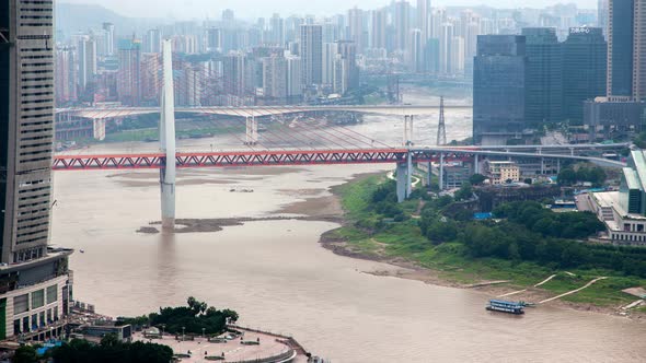 Qiansimen Bridge Over Jialing in Chungking China Timelapse