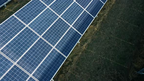 Aerial Drone View Solar Panels on Sunny Day Closeup