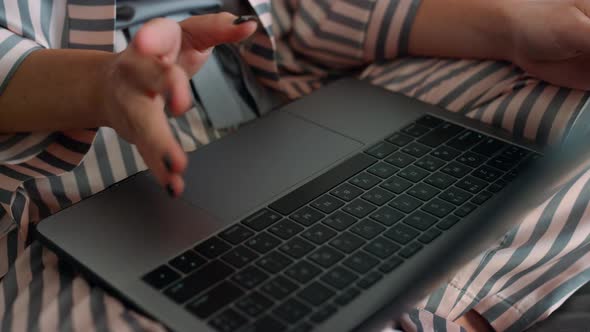 Woman Hands Using Laptop Computer Closeup