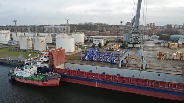 Cargo ship loading cargo
