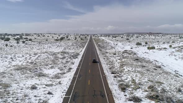 Aerial view of a road during winter