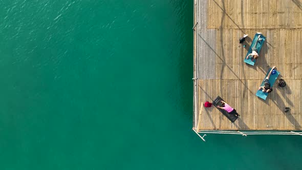 Yoga by the sea aerial view Turkey Alanya 4 K