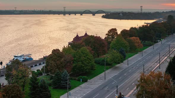 Timelapse  Sunrise of Cityscape Big City Dnipro of Ukraine Popular Tourist Attractions in Ukraine