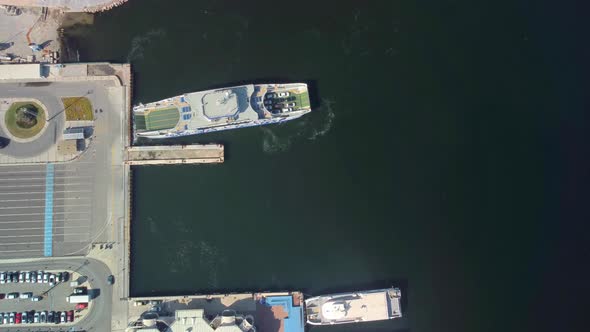 Aerial View of a Typical Ferry Boat Transport Cars and People