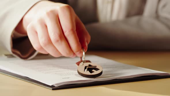 Real Estate Agent Holding Home Keys Closeup Woman Realtor