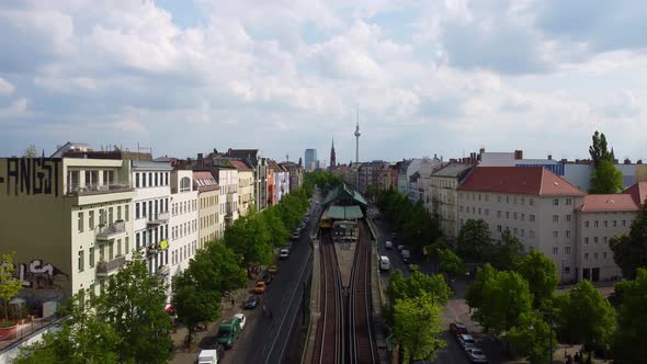 Berlin i love you for your charmy streets, Cyclist, flats, houses. Stunning aerial view flight fly b