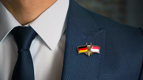 Businessman Friend Flags Pin Germany Singapore