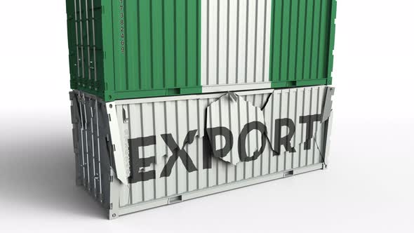 Container with Flag of Nigeria Breaking Container with EXPORT Text