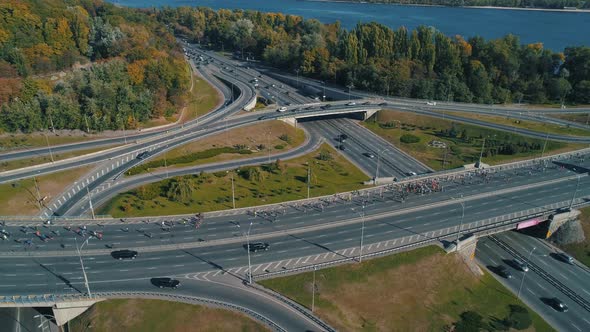 Fly Around Marathon Running on the Road Junction