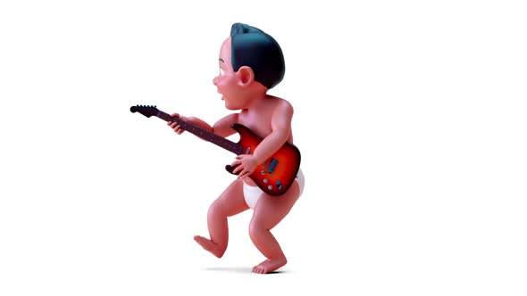 Fun 3D cartoon of an indian baby playing guitar