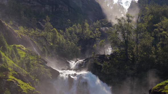 Latefossen Is One of the Most Visited Waterfalls in Norway and Is Located Near Skare and Odda