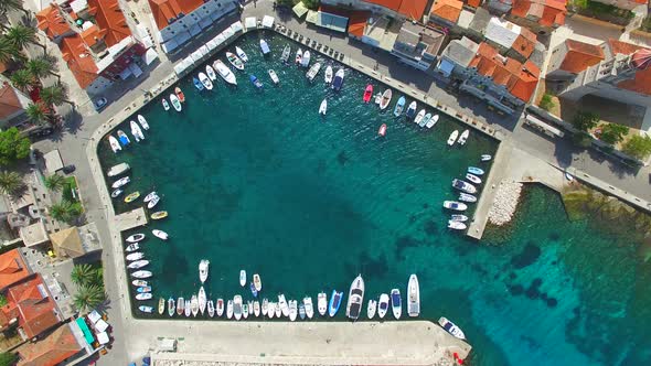 Aerial view of small harbour in the Adriatic