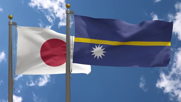 Japan Flag Vs Nauru Flag On Flagpole