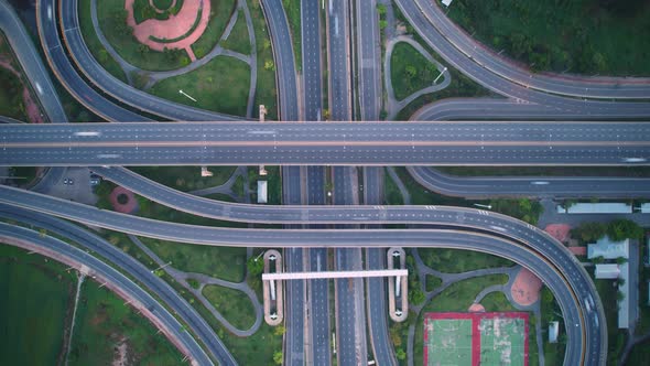 4K : Aerial time lapse in motion drone shot of freeway and interstate traffic