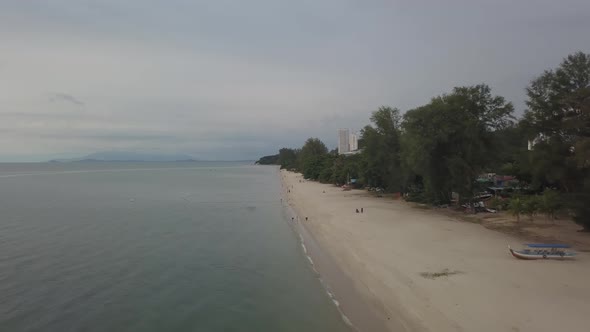 Aerial view Batu Ferringhi beach with no water activity