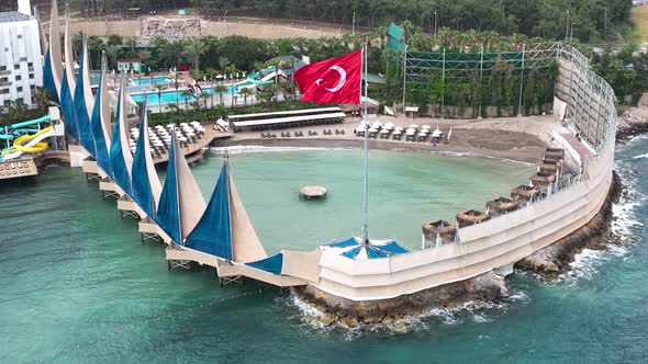 Turkısh flag aerıal vıew 4 K Turkey Alanya