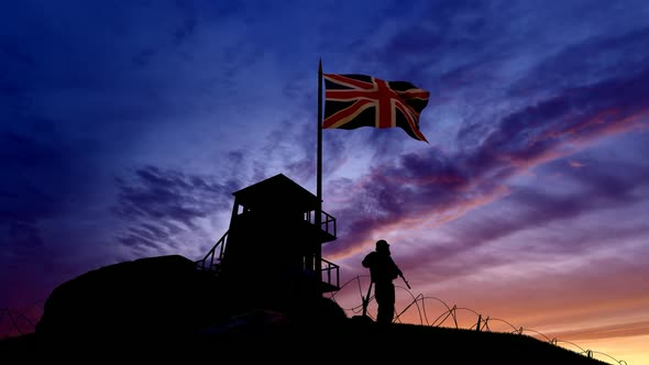 British Soldier On The Border At Night At The Border