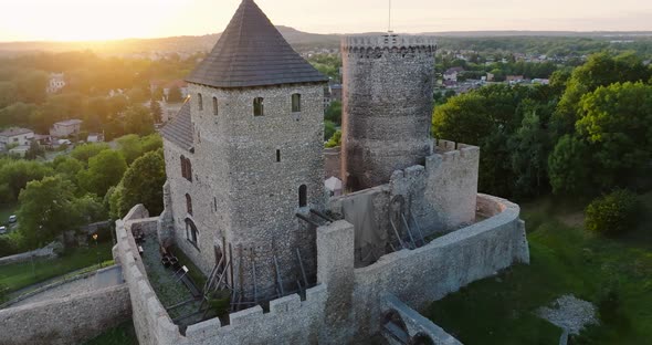 Aerial View of the Castle in Bedzin at Sunset Upper Silesia Poland