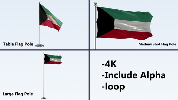 Kuwait Flag Pole Pack 4k-Loop