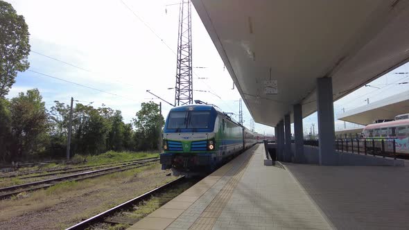 Train arriving at Sofia central station.