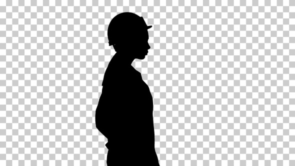 Silhouette Woman in robe putting a hard hat on, Alpha Channel alt