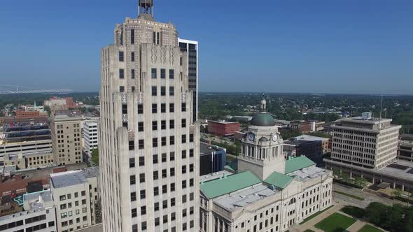 Aerial of Downtown Fort Wayne Indiana Courthouse