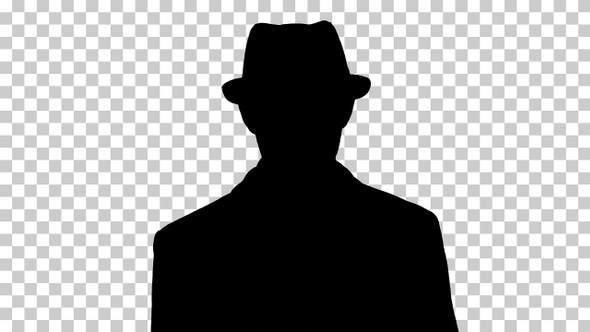 Silhouette man in hat walking, Alpha Channel