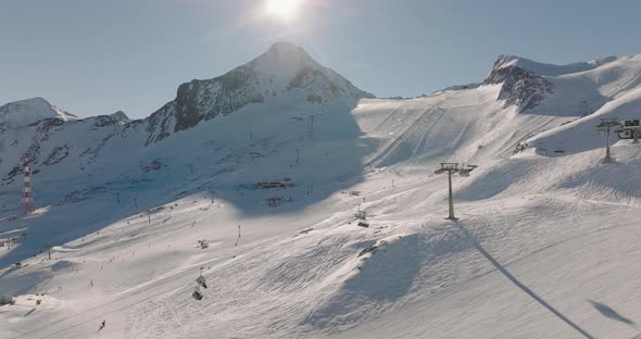 Drone Flight In Winter Over Kitzsteinhorn Mountain Ski Slope