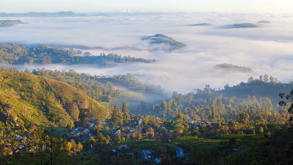 Morning Fog in the Morning Village Aerial Landscape, Sri Lanka 