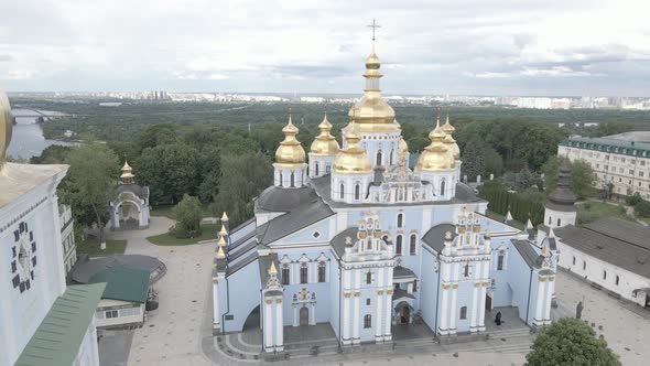 Kyiv. Ukraine: St. Michael's Golden-Domed Monastery. Aerial View. Flat, Gray