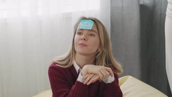 Happy Woman Playing Guessing Game