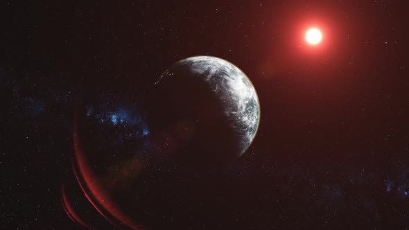 Epic Earth Orbit Observation Red Sun Beam Glow