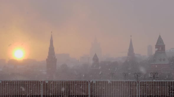 Russia, Moscow city center in a strong snowstorm. alt