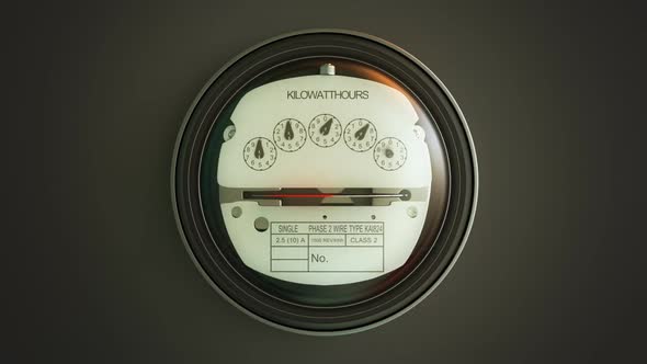 Analog electricity meter showing household consumption in kilowatt hours.