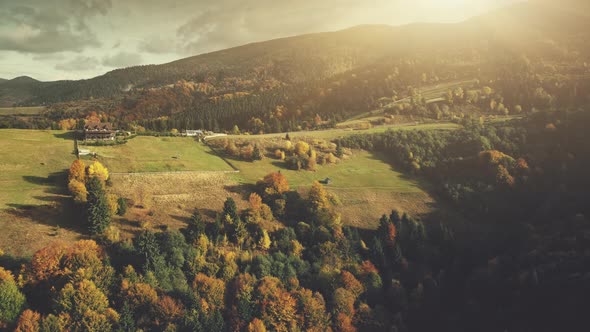 Multicolored Autumn Highland Scenery Aerial View