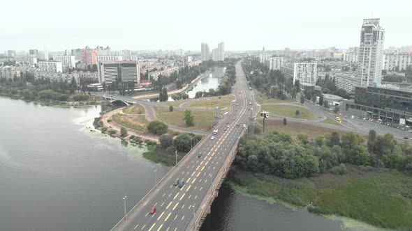 Paton Bridge Across the Dnipro River in Kyiv, Ukraine. Aerial View