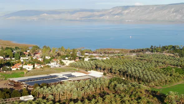 Drone shot of The Sea Of Galilee, Israel.