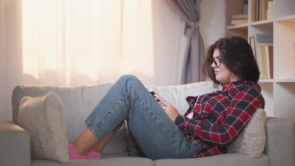 Mobile Leisure Gadget Relaxing Woman Phone Couch