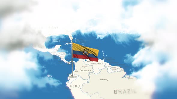 Ecuador Map And Flag With Clouds