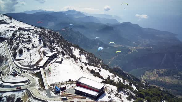 Drone view on world famous paragliding spot in Oludeniz, Fethiye, Turkey