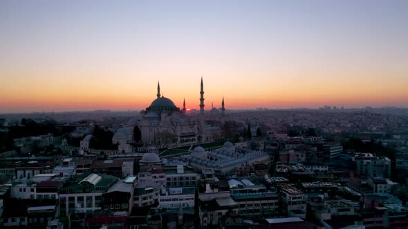 sunset aerial suleymaniye mosque drone image, istanbul TURKEY