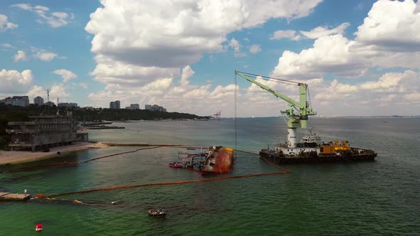 View of an Old Tanker That Ran Aground and Overturned